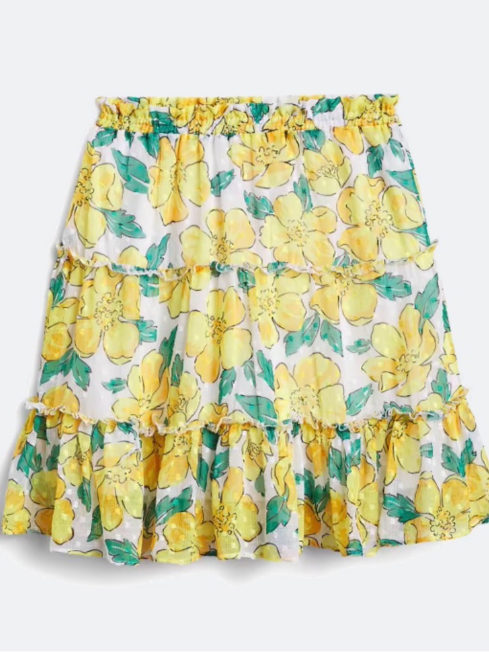 Yellow Floral Tiered A-Line Skirt